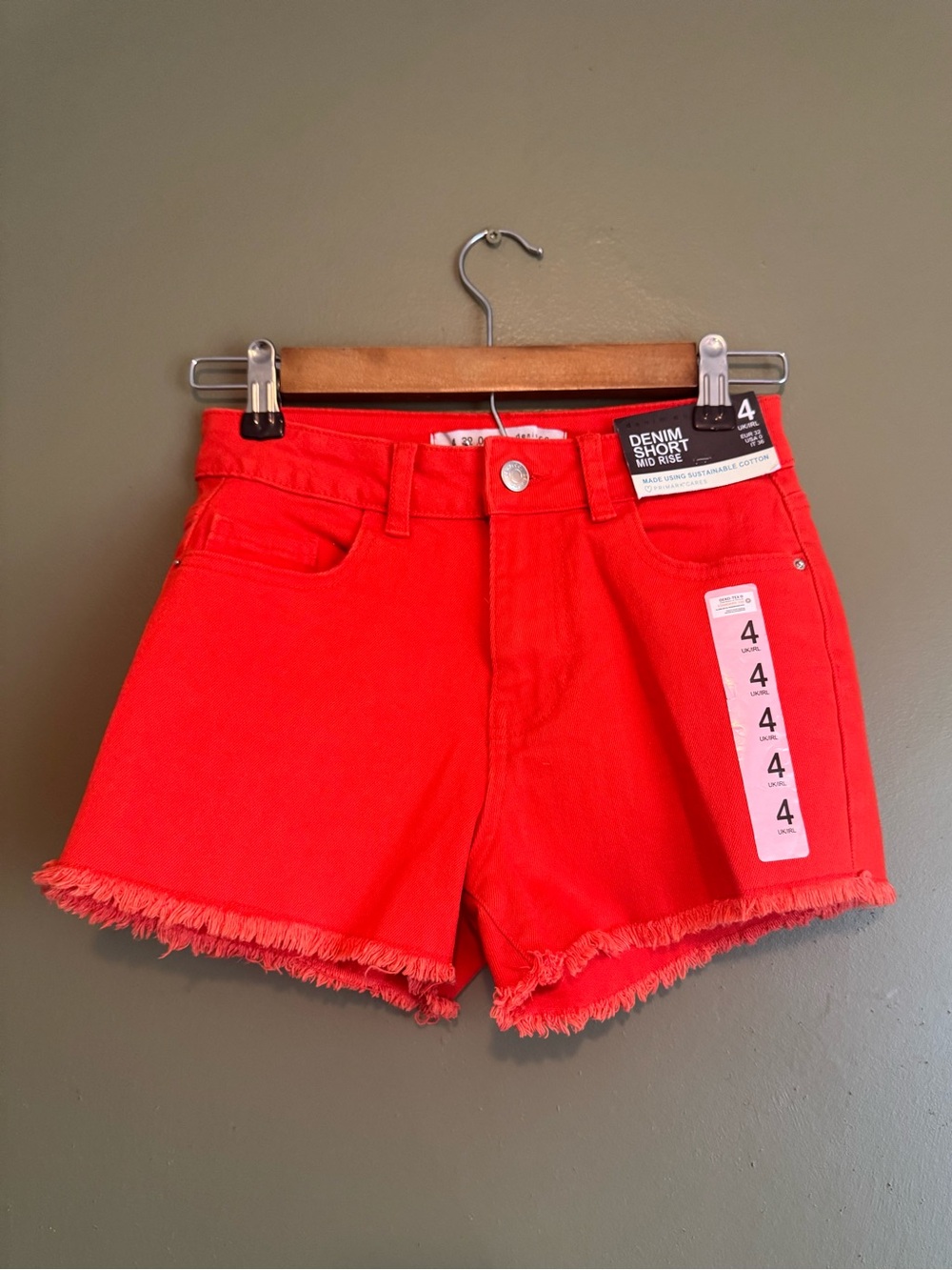 Denim&Co Bright Orange Frayed-Hem Jean Shorts